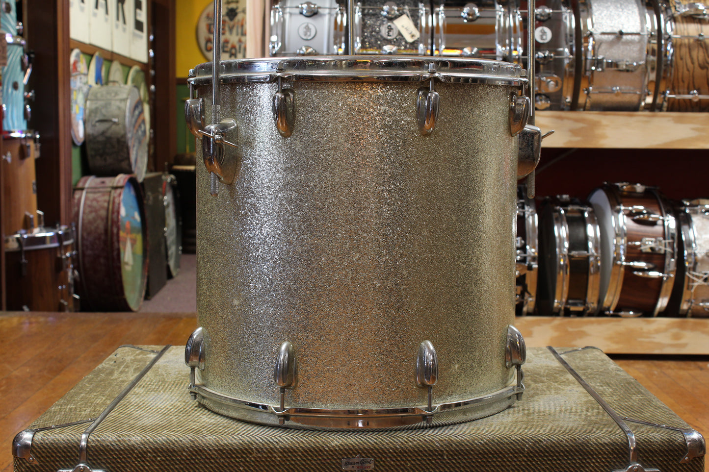 1970s Slingerland Gene Krupa Deluxe Outfit in Sparkling Silver Pearl 14x20 9x13 16x16