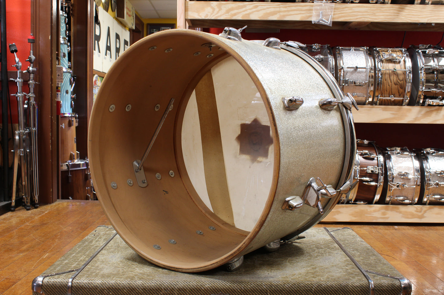 1970s Slingerland Gene Krupa Deluxe Outfit in Sparkling Silver Pearl 14x20 9x13 16x16