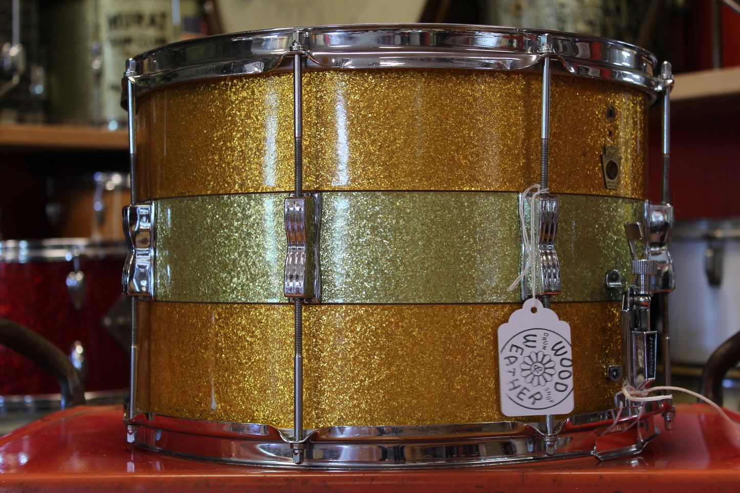 1960's Ludwig 10"x15" Marching Snare in Green and Gold Sparkle Tri Band