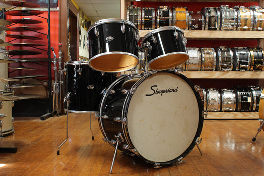 1970s Slingerland Pop Outfit In Black Beauty 14x22 8x12 9x13 14x16
