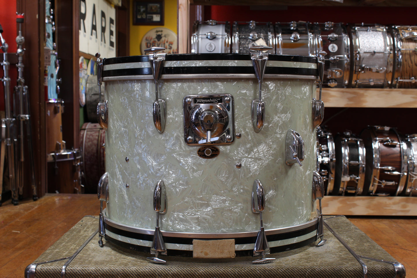 1960s Slingerland Gene Krupa Deluxe Outfit in White Marine Pearl 14x20 9x13 16x16