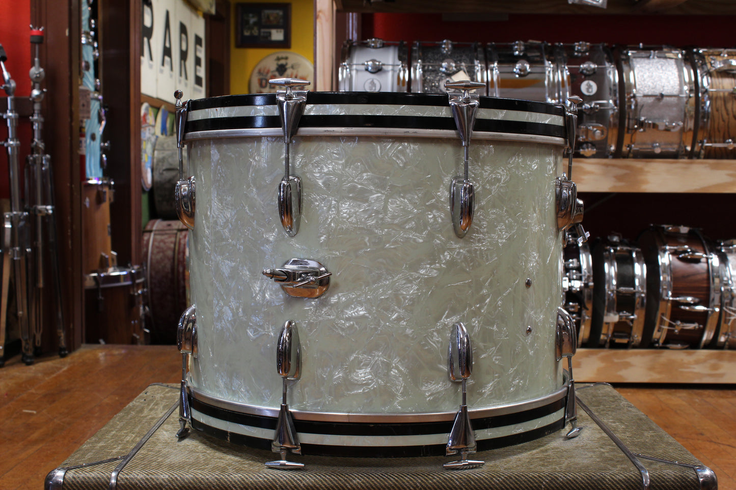 1960s Slingerland Gene Krupa Deluxe Outfit in White Marine Pearl 14x20 9x13 16x16