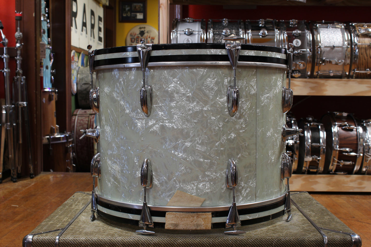 1960s Slingerland Gene Krupa Deluxe Outfit in White Marine Pearl 14x20 9x13 16x16