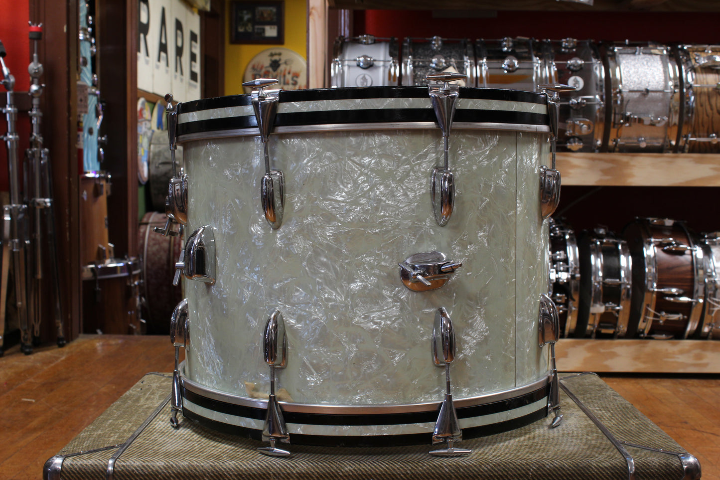 1960s Slingerland Gene Krupa Deluxe Outfit in White Marine Pearl 14x20 9x13 16x16