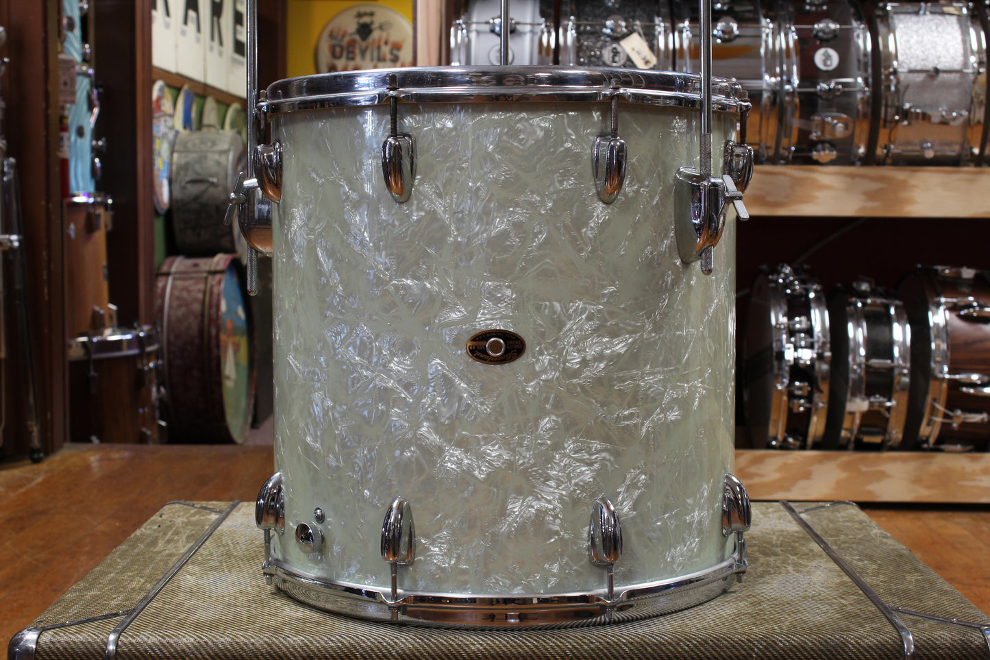 1960s Slingerland Gene Krupa Deluxe Outfit in White Marine Pearl 14x20 9x13 16x16