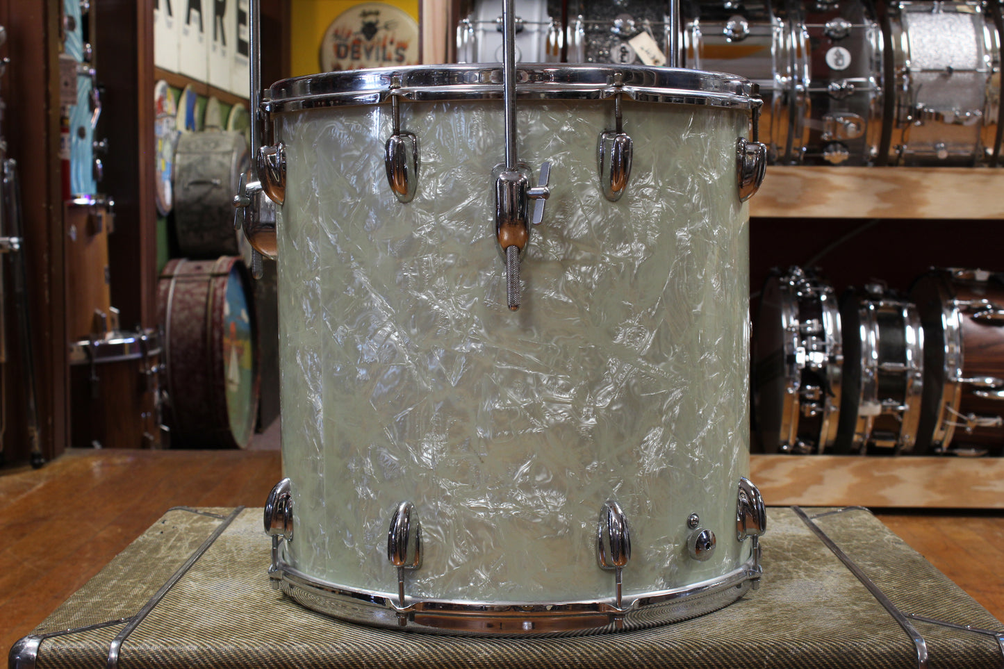 1960s Slingerland Gene Krupa Deluxe Outfit in White Marine Pearl 14x20 9x13 16x16