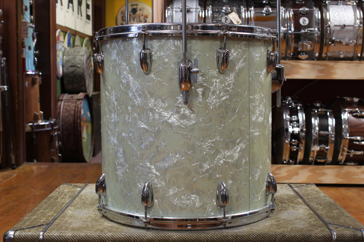 1960s Slingerland Gene Krupa Deluxe Outfit in White Marine Pearl 14x20 9x13 16x16