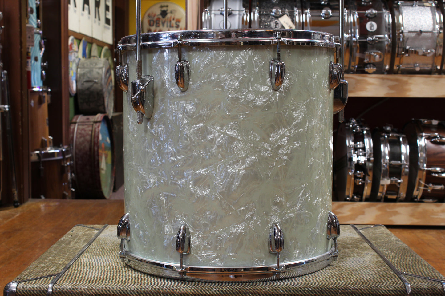 1960s Slingerland Gene Krupa Deluxe Outfit in White Marine Pearl 14x20 9x13 16x16