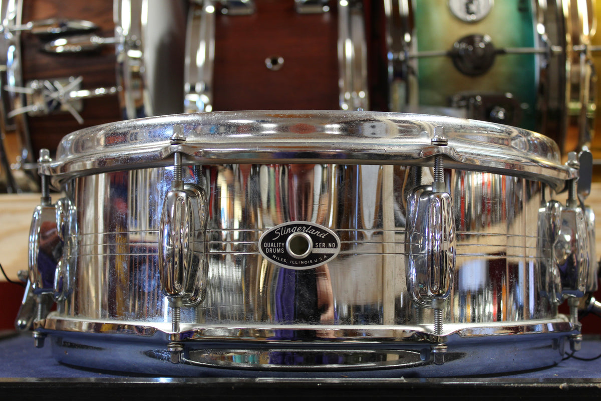 1970s Slingerland 5x14 Chrome Over Brass Sound King Snare Drum