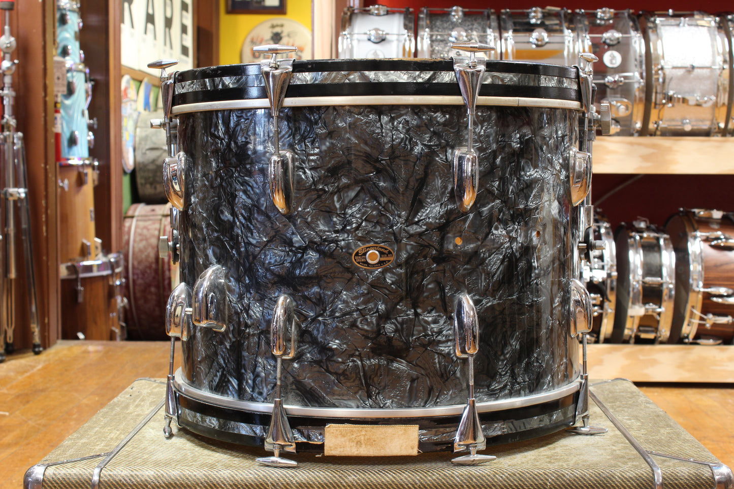 1960s Slingerland Gene Krupa Deluxe Outfit in Black Diamond Pearl 14x20 9x13 16x16