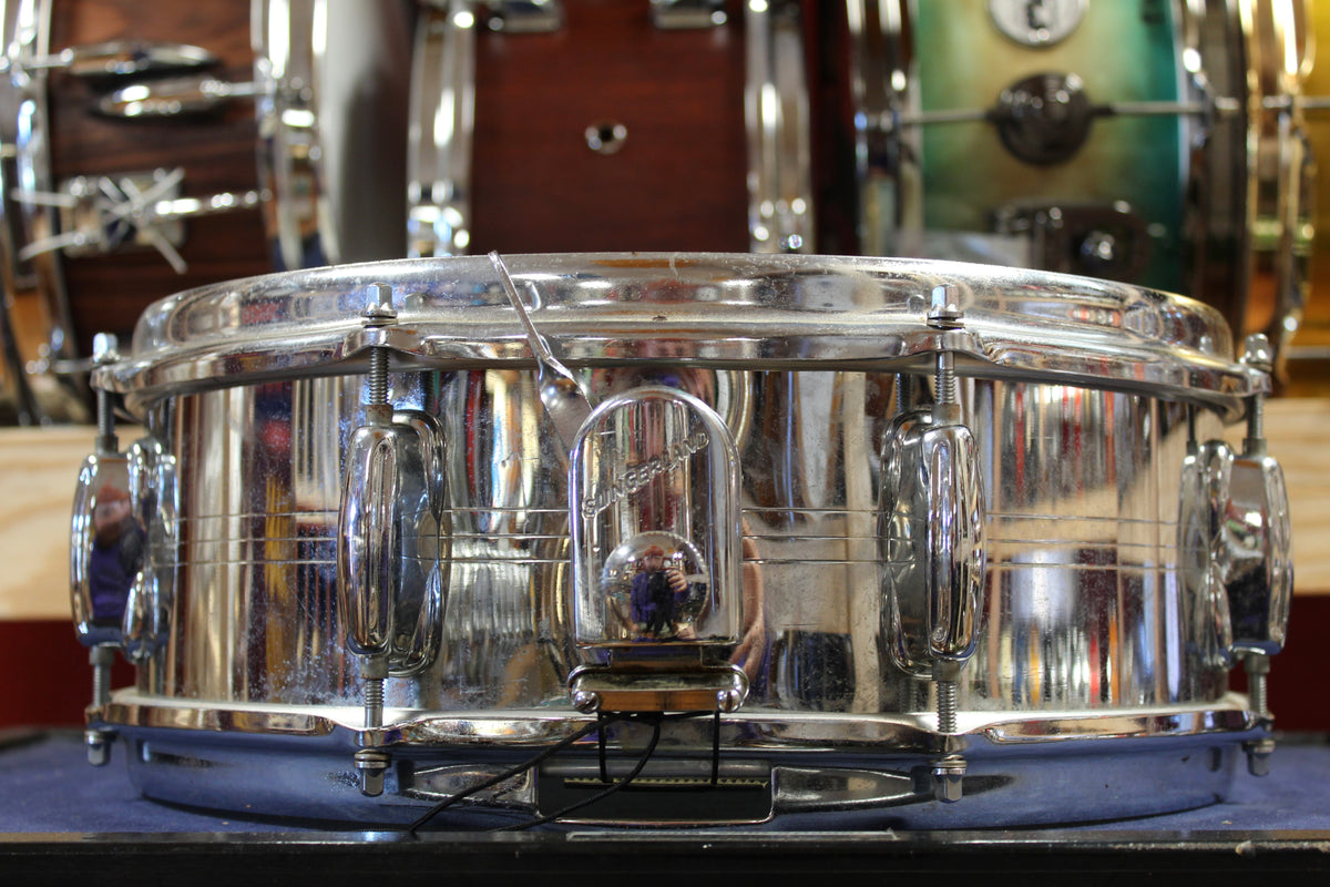 1970s Slingerland 5x14 Chrome Over Brass Sound King Snare Drum