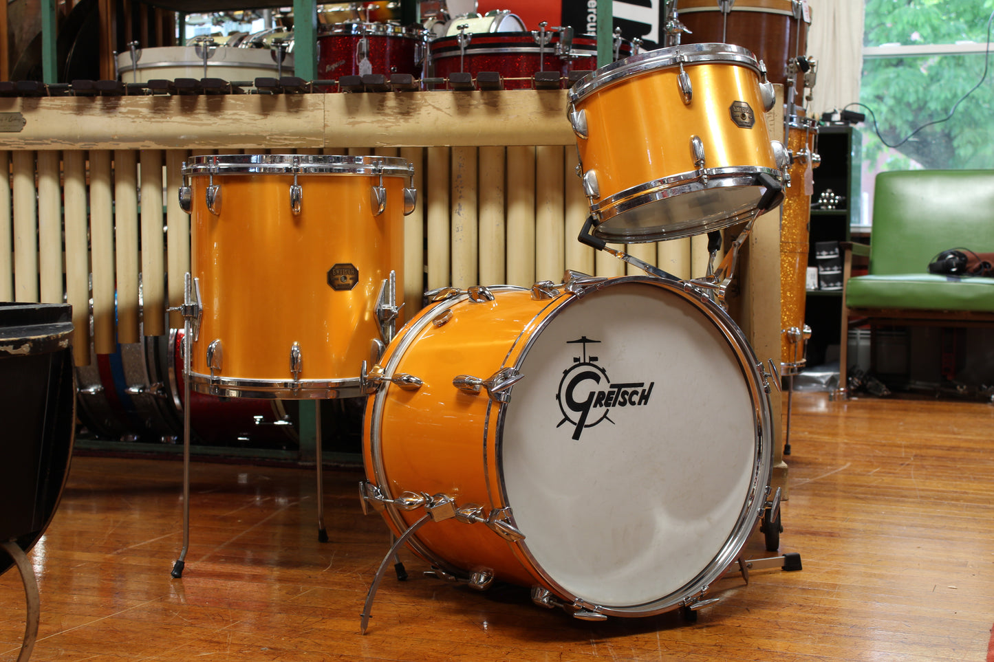 1970s Gretsch Progressive Jazz in Gold Nitron 14x18 14x14 8x12