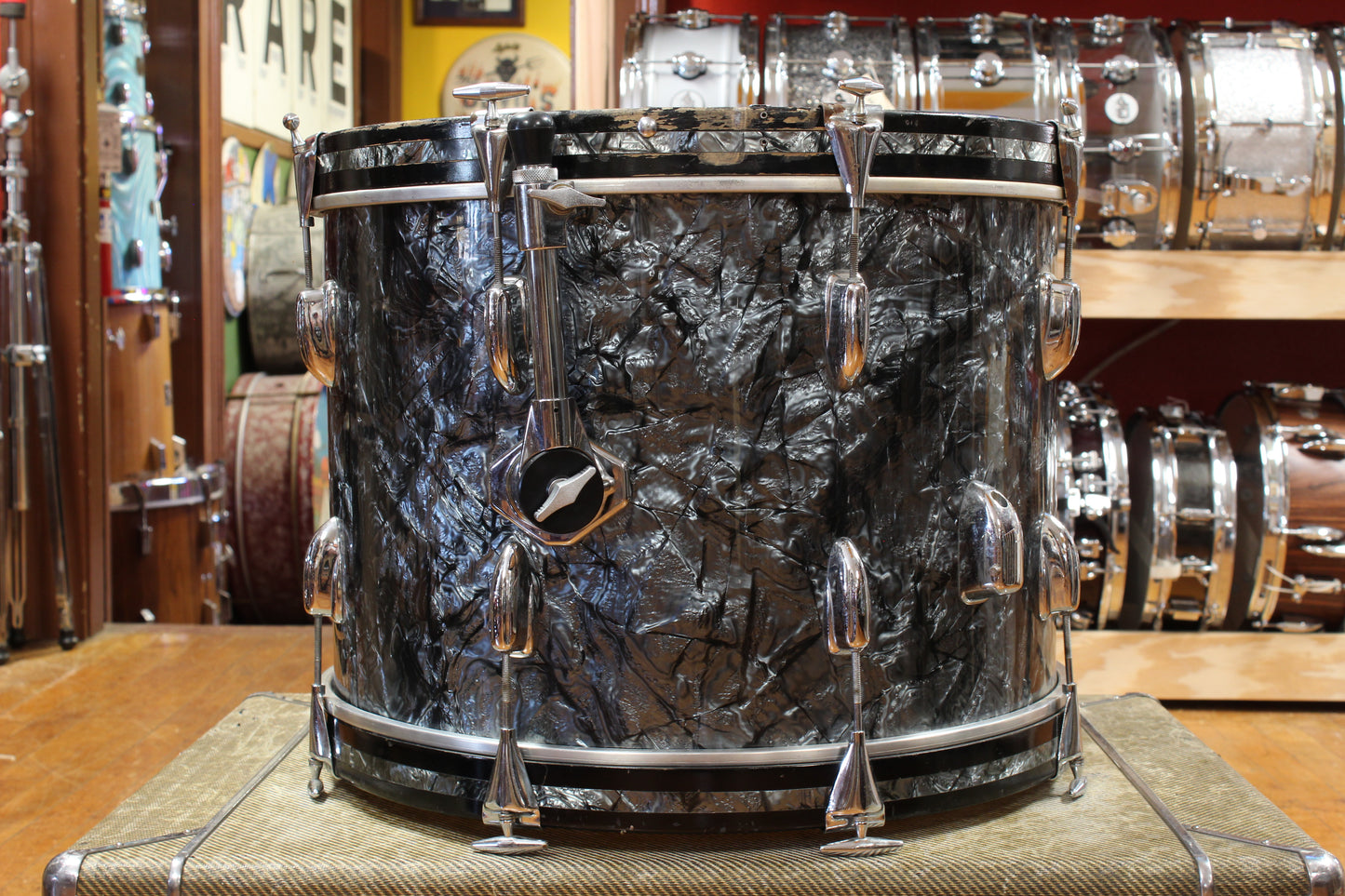 1960s Slingerland Gene Krupa Deluxe Outfit in Black Diamond Pearl 14x20 9x13 16x16