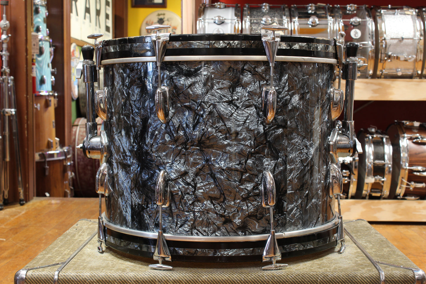1960s Slingerland Gene Krupa Deluxe Outfit in Black Diamond Pearl 14x20 9x13 16x16