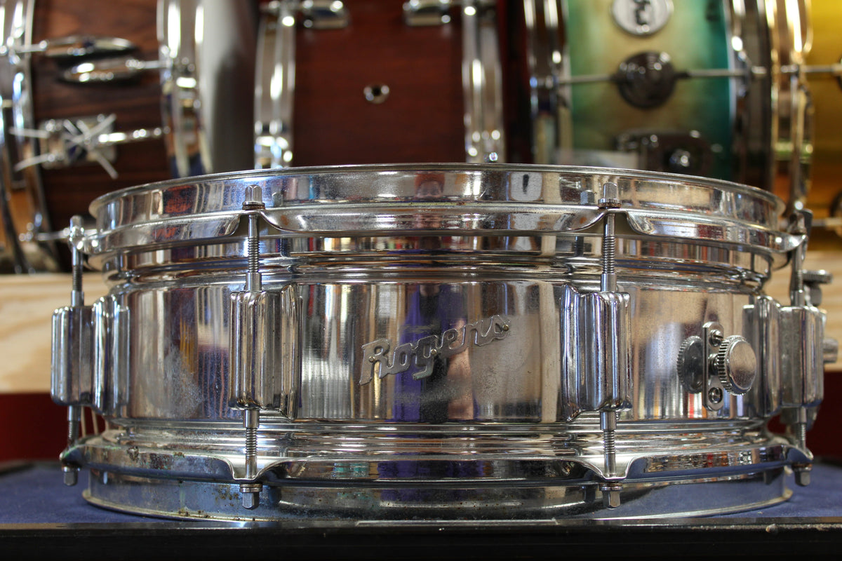 1960s Rogers 5x14 Chrome Over Brass Powertone Snare Drum Serial no. 6441 Cleveland, OH