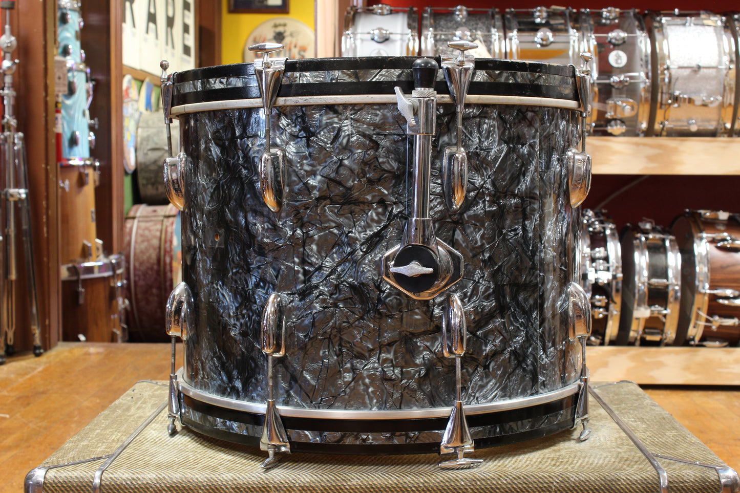 1960s Slingerland Gene Krupa Deluxe Outfit in Black Diamond Pearl 14x20 9x13 16x16