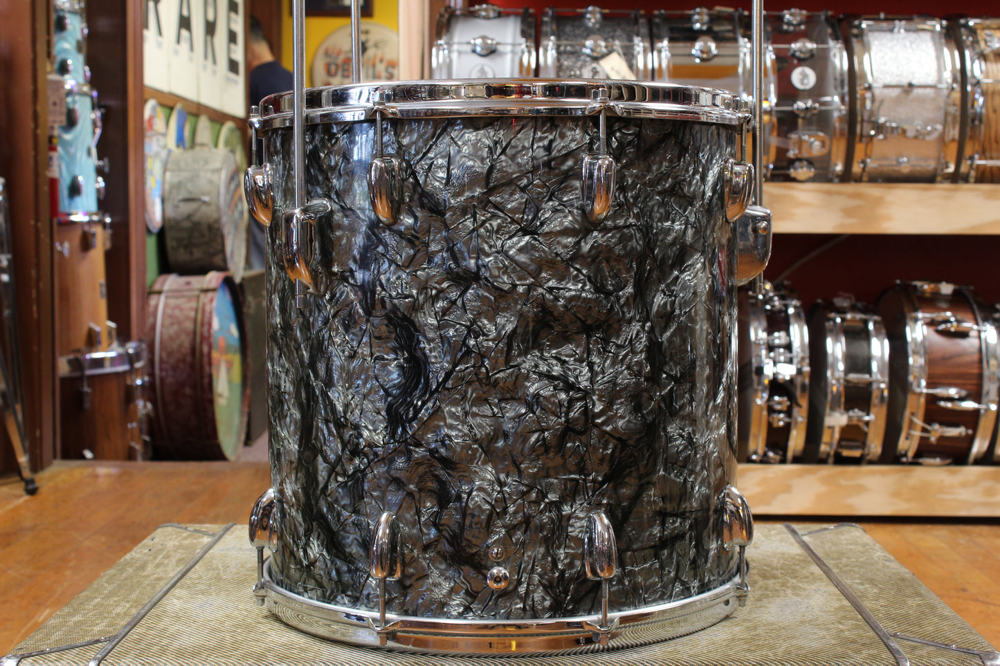 1960s Slingerland Gene Krupa Deluxe Outfit in Black Diamond Pearl 14x20 9x13 16x16