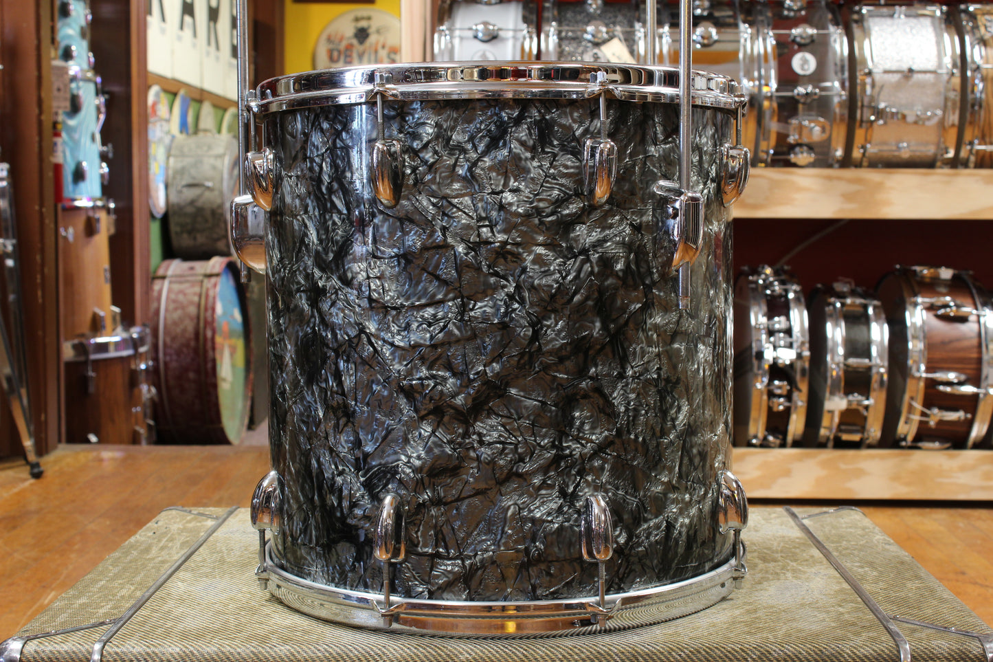 1960s Slingerland Gene Krupa Deluxe Outfit in Black Diamond Pearl 14x20 9x13 16x16