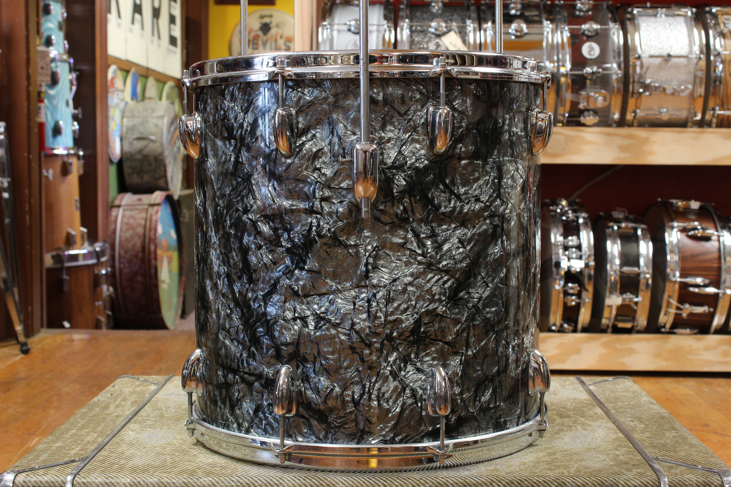1960s Slingerland Gene Krupa Deluxe Outfit in Black Diamond Pearl 14x20 9x13 16x16