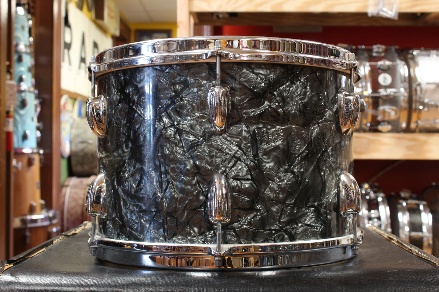 1960s Slingerland Gene Krupa Deluxe Outfit in Black Diamond Pearl 14x20 9x13 16x16