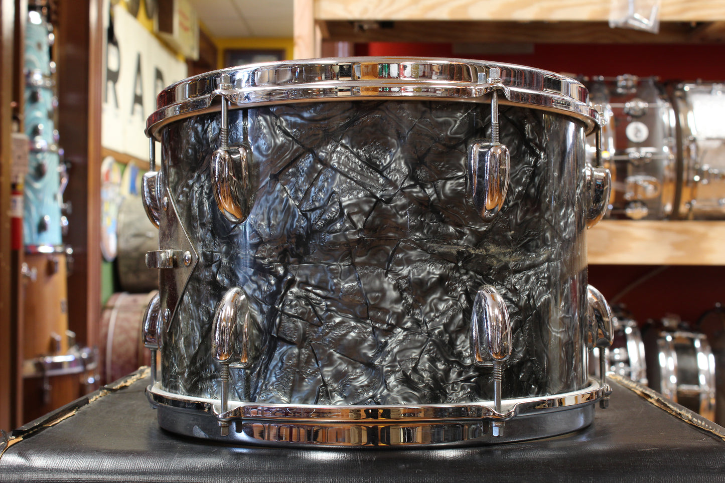 1960s Slingerland Gene Krupa Deluxe Outfit in Black Diamond Pearl 14x20 9x13 16x16