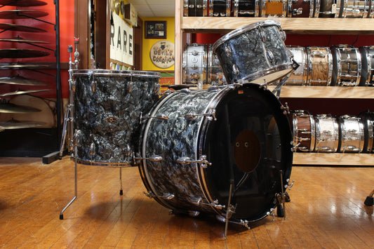 1960s Slingerland Ensemble 1N Outfit in Black Diamond Pearl 14x22 9x13 16x16