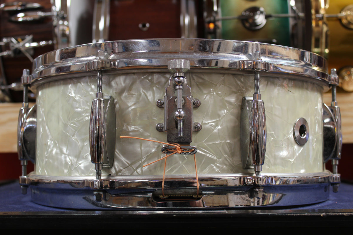 1960s Gretsch 5.5x14 Name Band Snare Drum in White Marine Pearl