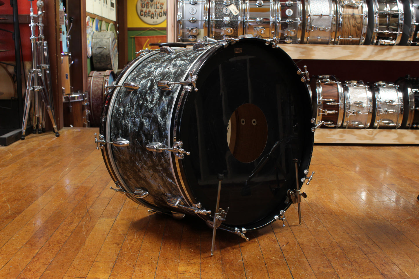 1960s Slingerland Ensemble 1N Outfit in Black Diamond Pearl 14x22 9x13 16x16