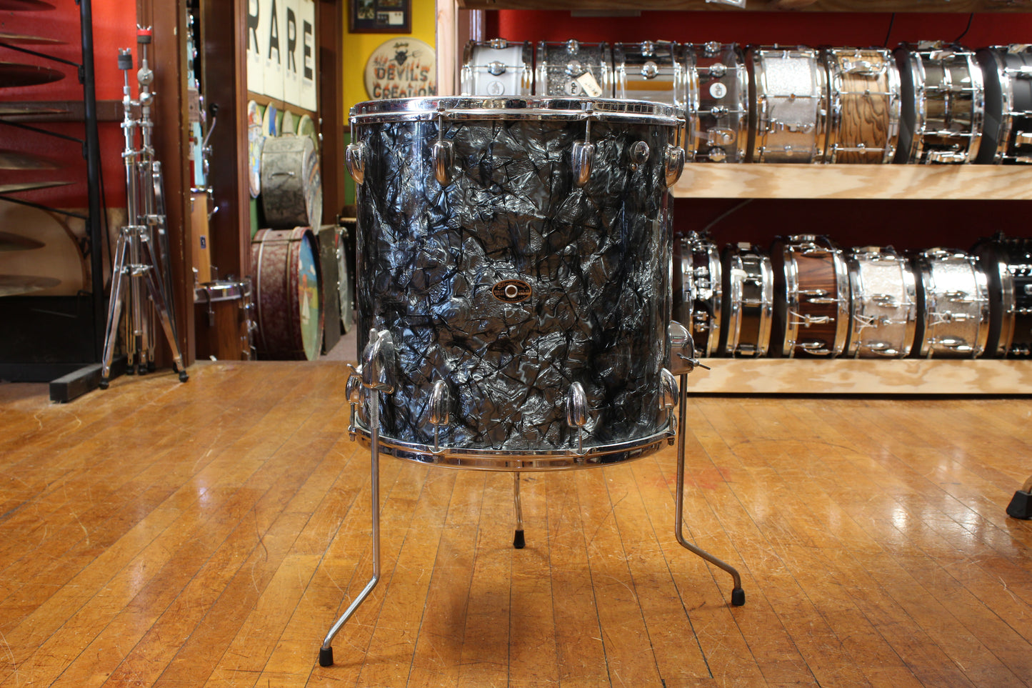1960s Slingerland Ensemble 1N Outfit in Black Diamond Pearl 14x22 9x13 16x16