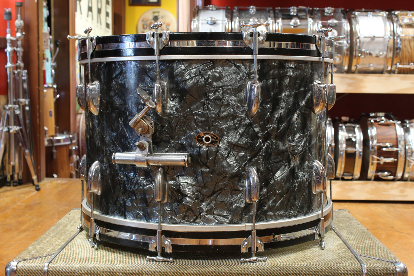 1960s Slingerland Ensemble 1N Outfit in Black Diamond Pearl 14x22 9x13 16x16