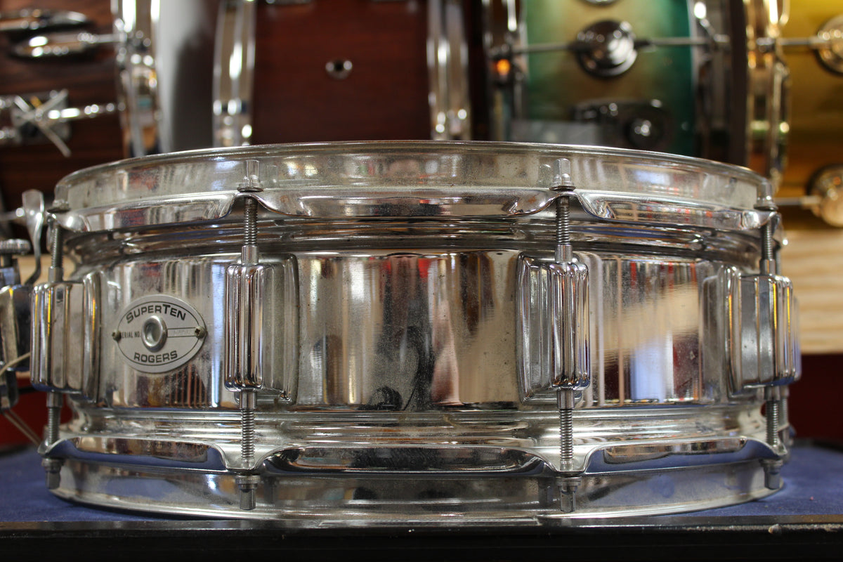 1960s Rogers 5x14 Super Ten Chrome Over Steel Snare Drum