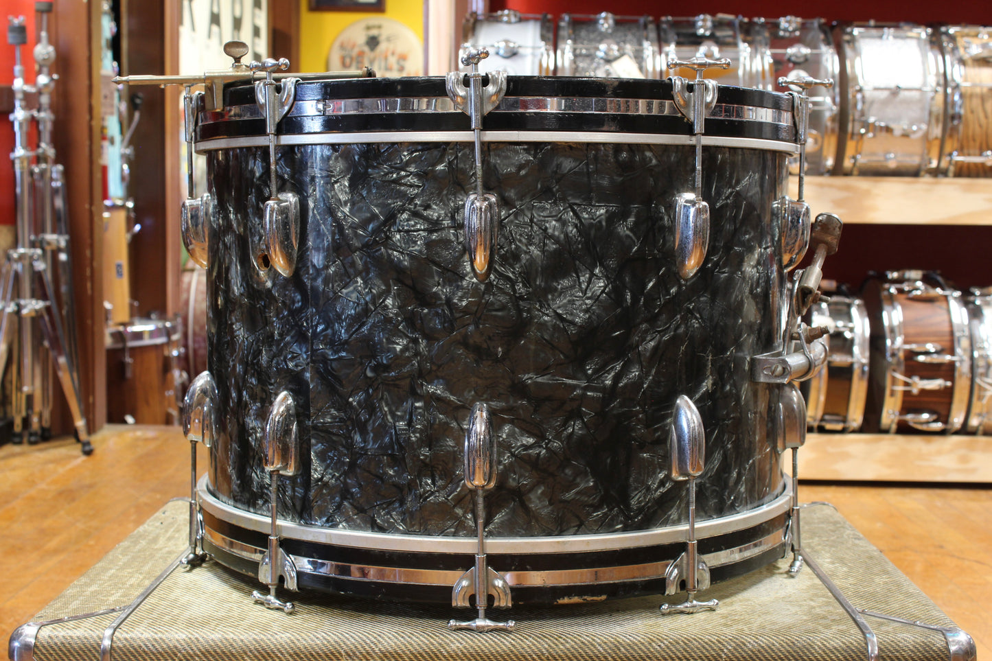 1960s Slingerland Ensemble 1N Outfit in Black Diamond Pearl 14x22 9x13 16x16