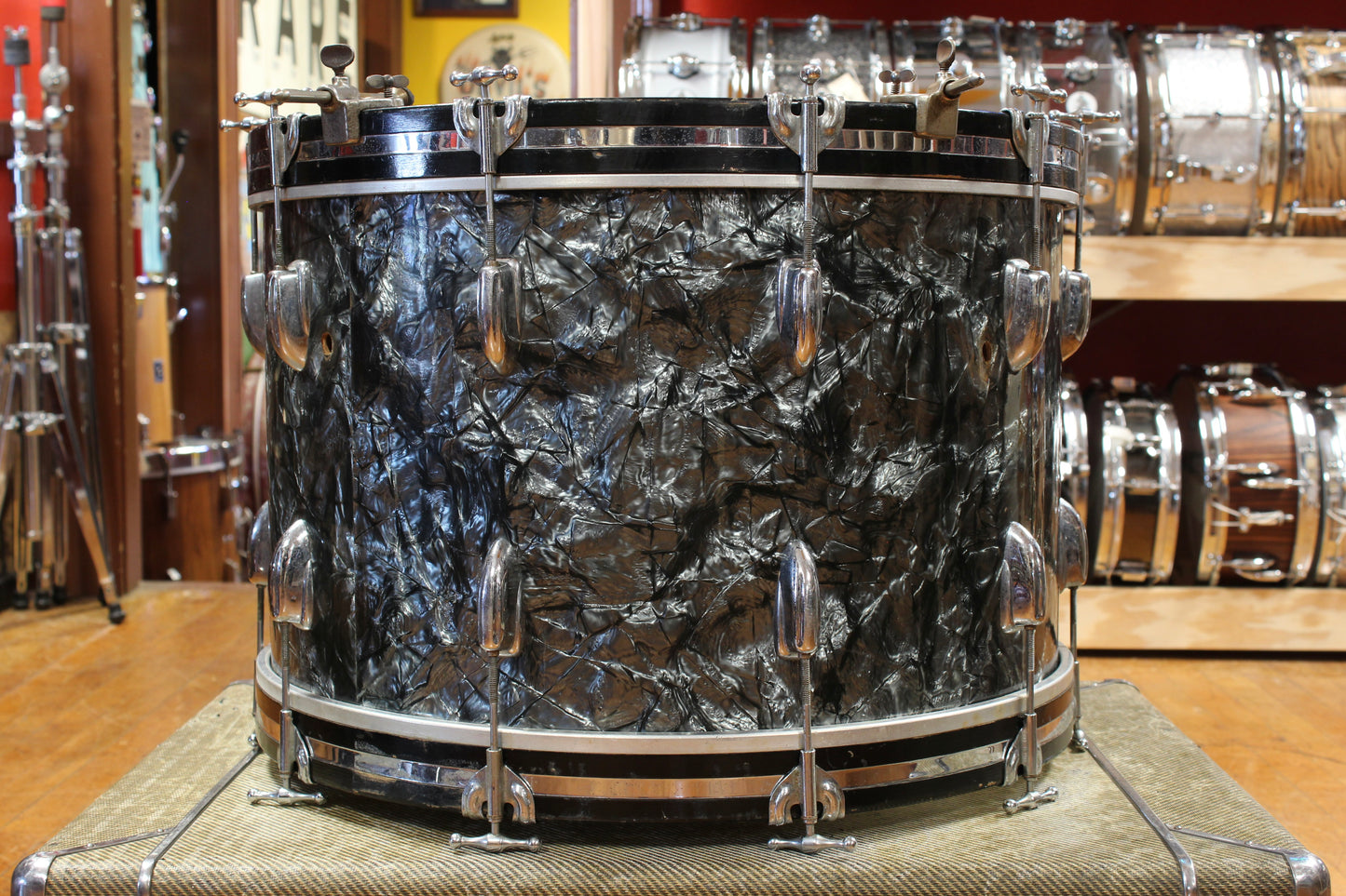 1960s Slingerland Ensemble 1N Outfit in Black Diamond Pearl 14x22 9x13 16x16