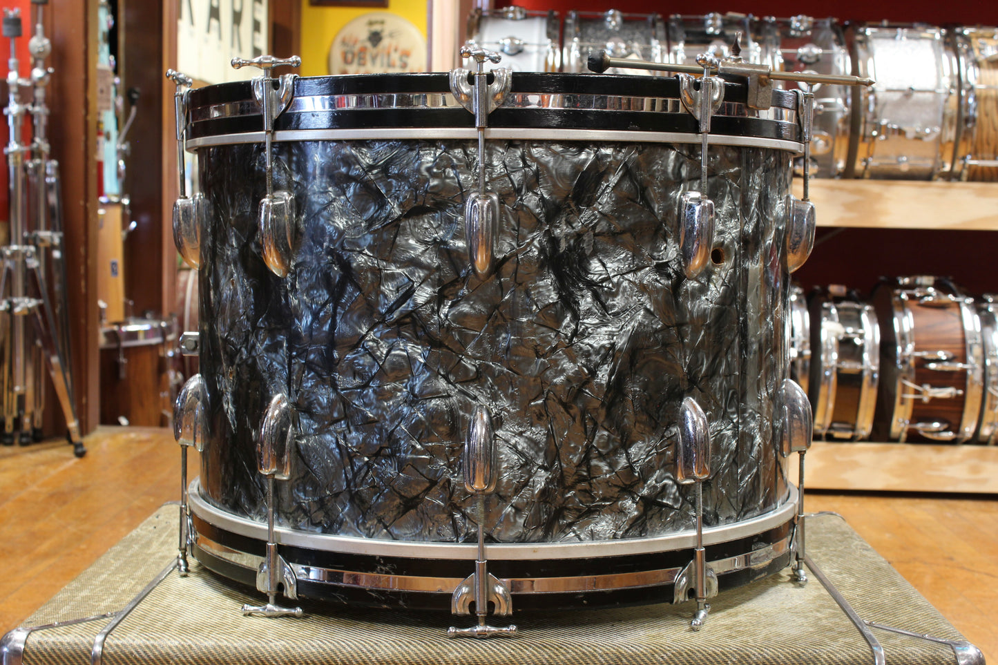 1960s Slingerland Ensemble 1N Outfit in Black Diamond Pearl 14x22 9x13 16x16