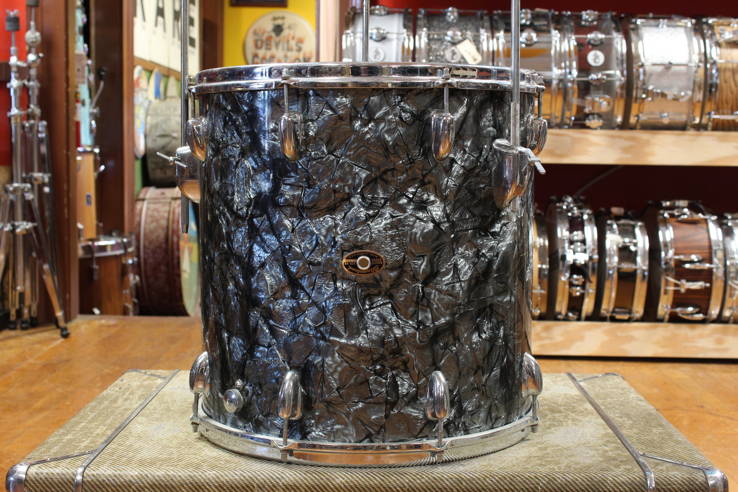 1960s Slingerland Ensemble 1N Outfit in Black Diamond Pearl 14x22 9x13 16x16