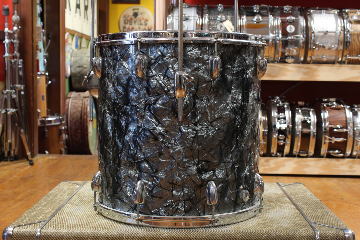 1960s Slingerland Ensemble 1N Outfit in Black Diamond Pearl 14x22 9x13 16x16