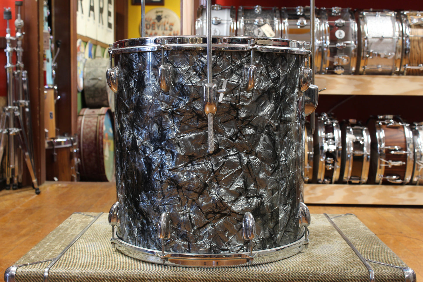 1960s Slingerland Ensemble 1N Outfit in Black Diamond Pearl 14x22 9x13 16x16