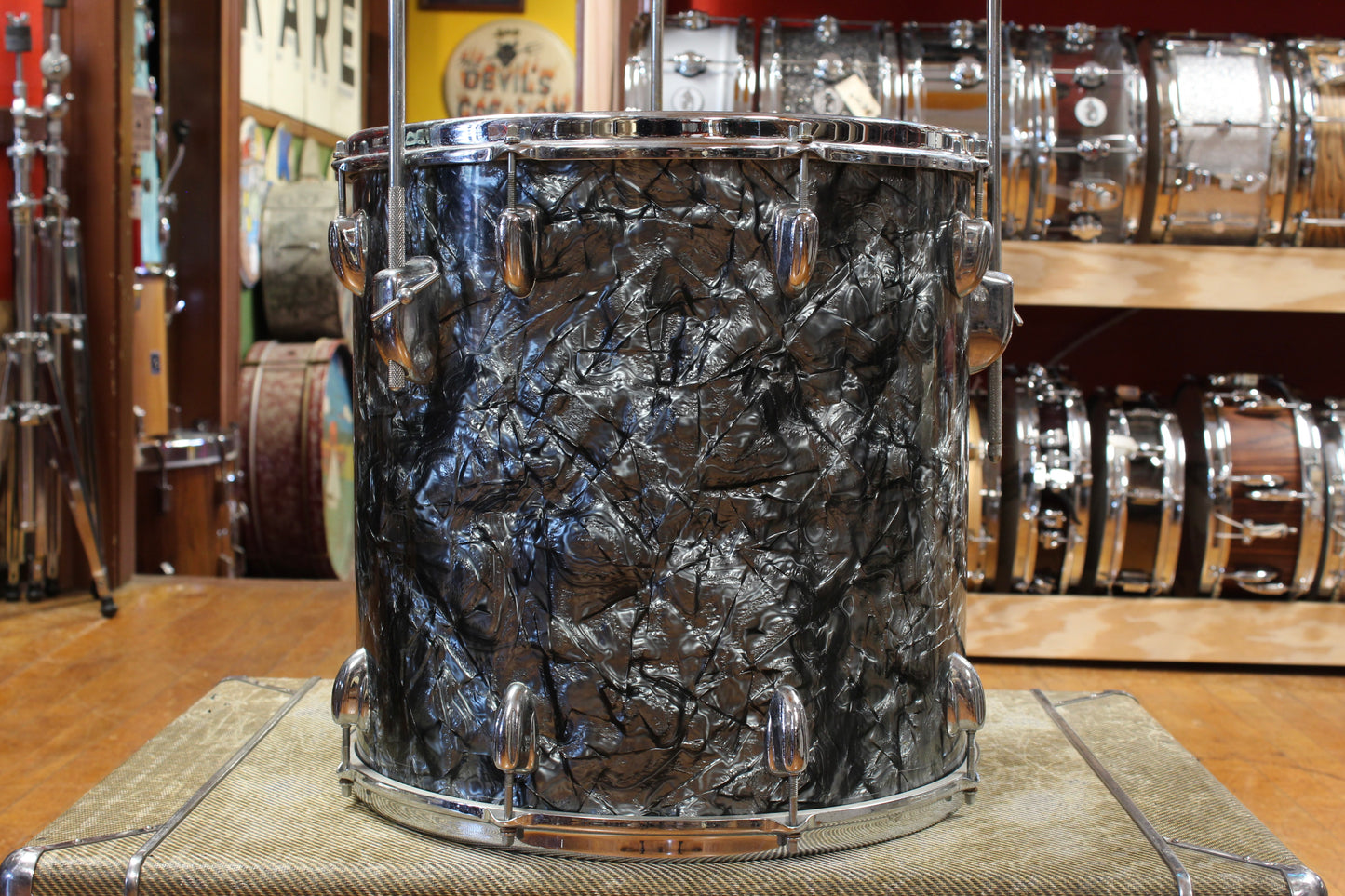 1960s Slingerland Ensemble 1N Outfit in Black Diamond Pearl 14x22 9x13 16x16