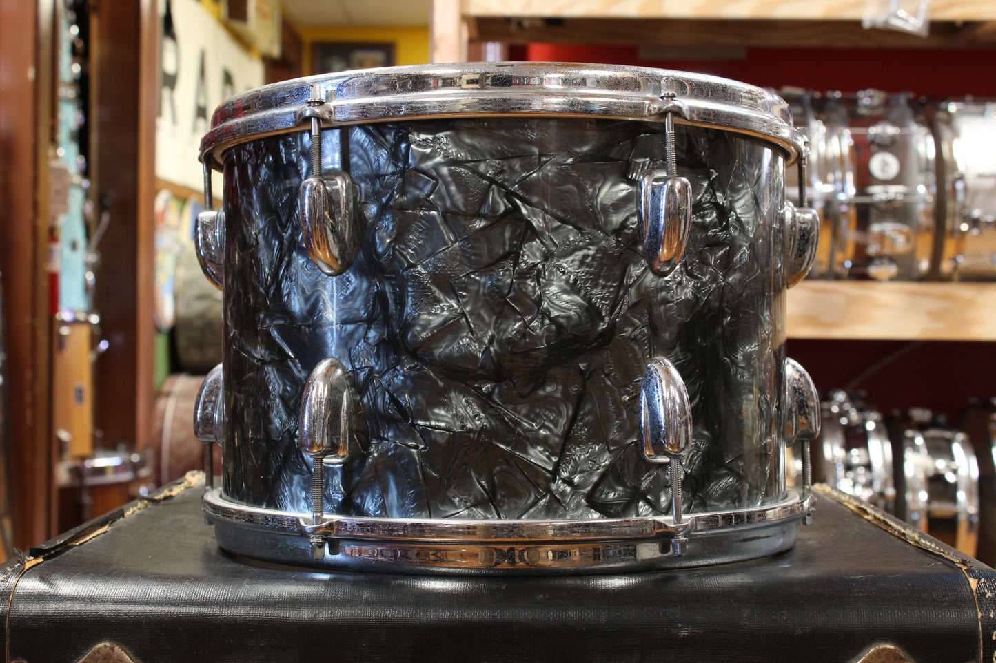1960s Slingerland Ensemble 1N Outfit in Black Diamond Pearl 14x22 9x13 16x16