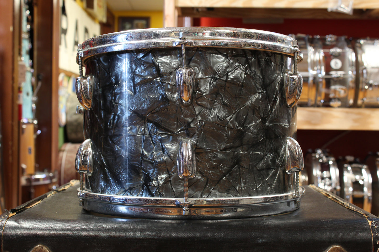1960s Slingerland Ensemble 1N Outfit in Black Diamond Pearl 14x22 9x13 16x16