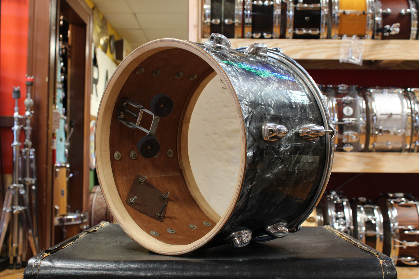 1960s Slingerland Ensemble 1N Outfit in Black Diamond Pearl 14x22 9x13 16x16