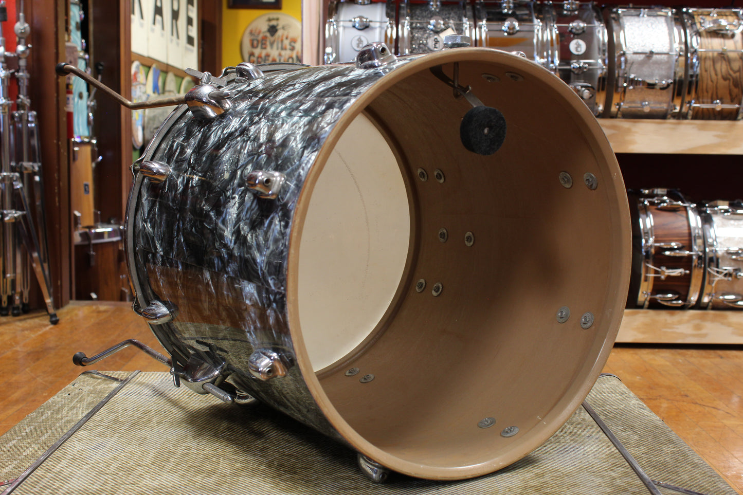 1960s Slingerland Ensemble 1N Outfit in Black Diamond Pearl 14x22 9x13 16x16