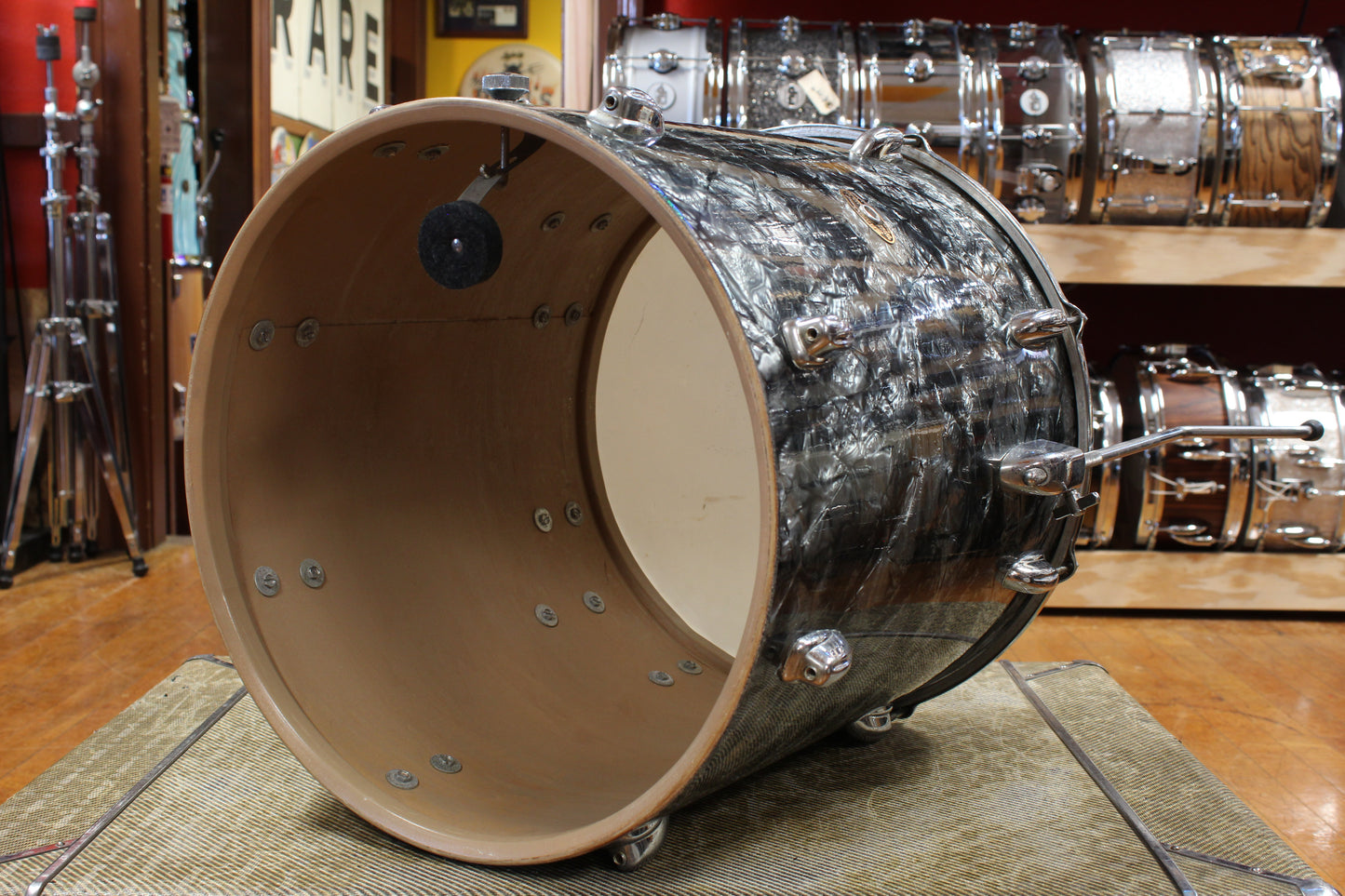 1960s Slingerland Ensemble 1N Outfit in Black Diamond Pearl 14x22 9x13 16x16