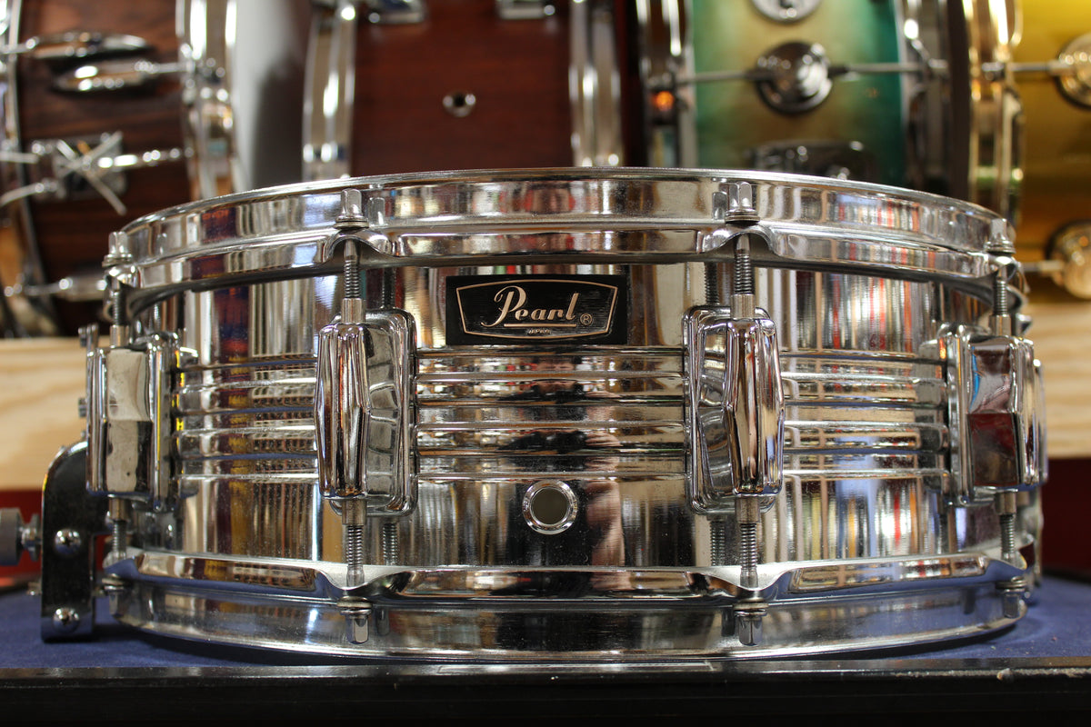 1980s Pearl 5x14 Chrome Over Brass 4814 Jupiter Snare Drum