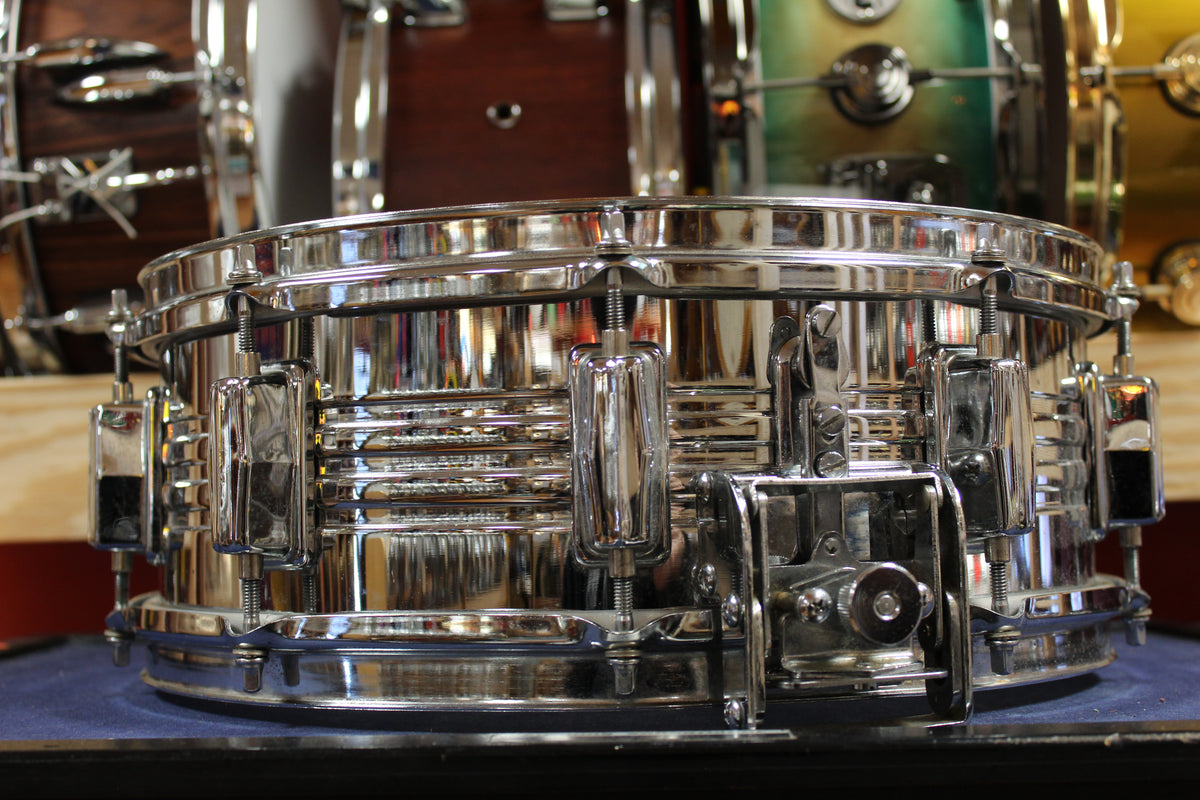 1980s Pearl 5x14 Chrome Over Brass 4814 Jupiter Snare Drum