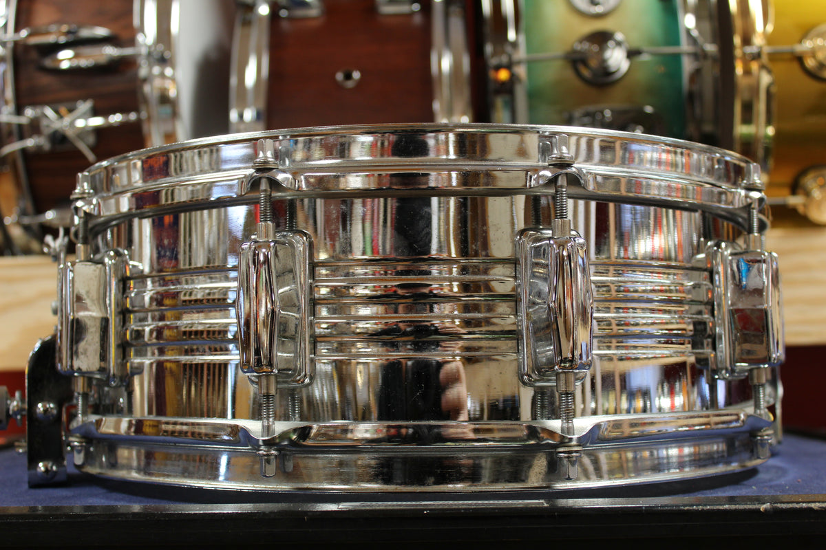 1980s Pearl 5x14 Chrome Over Brass 4814 Jupiter Snare Drum