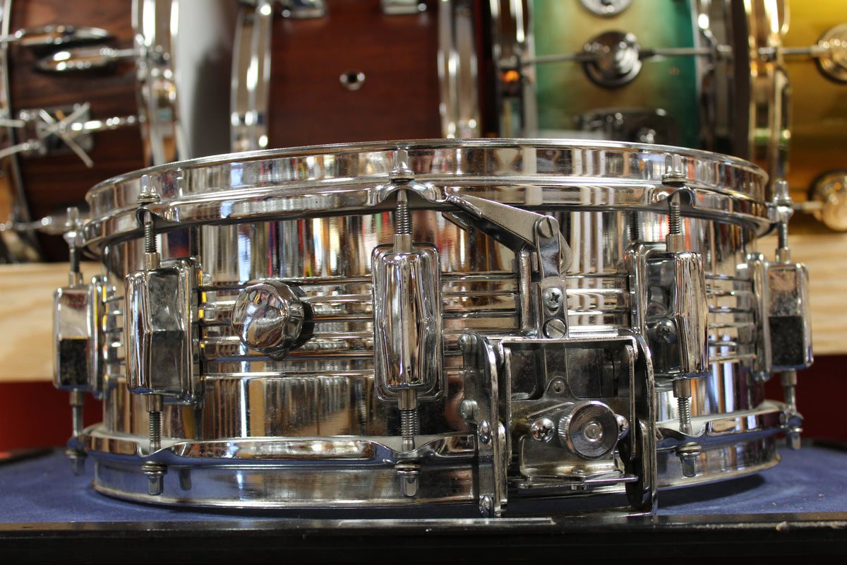 1980s Pearl 5x14 Chrome Over Brass 4814 Jupiter Snare Drum