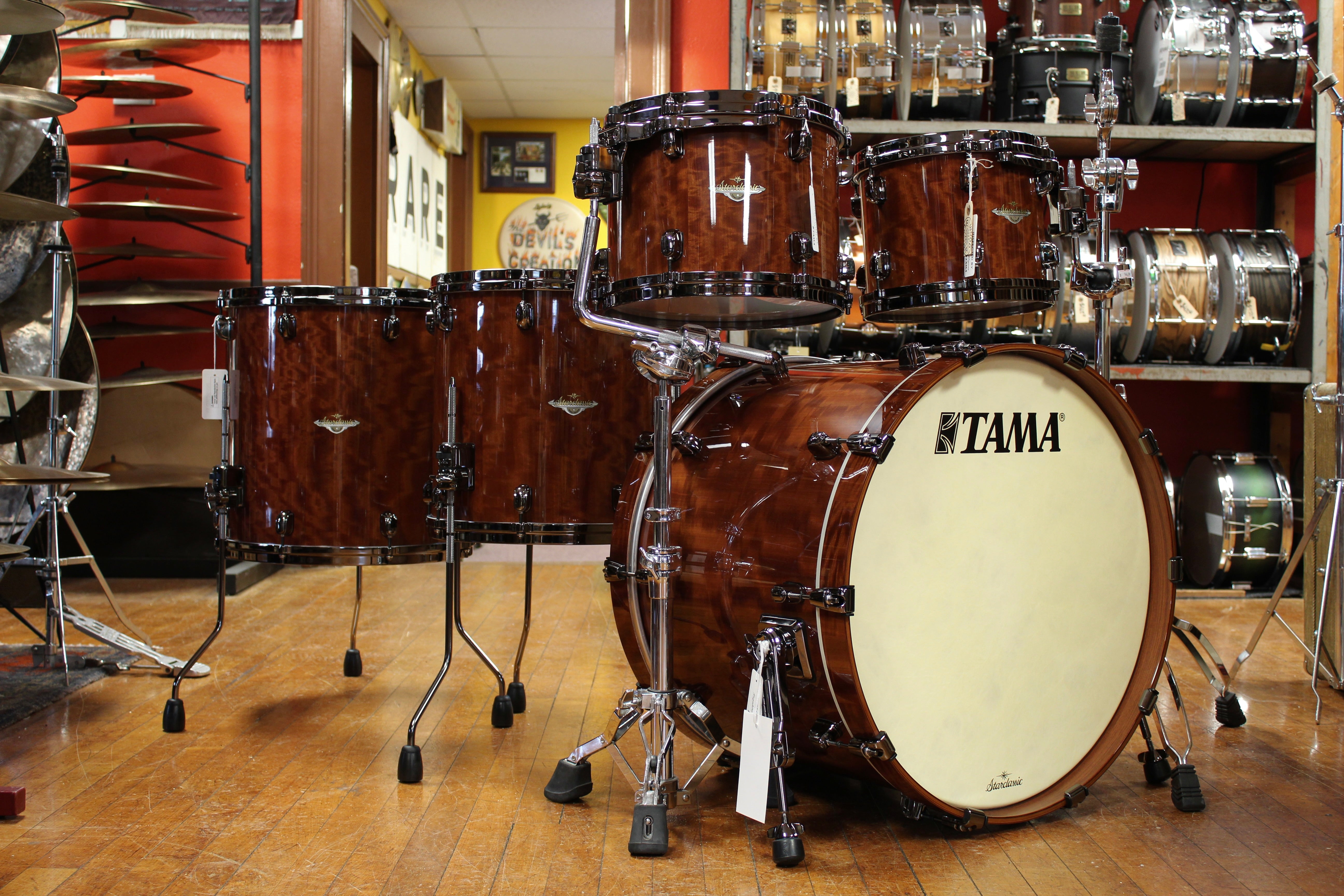 お話中【激レア】TAMA starclassic bubinga 14×5.5 Tama Starclassic Bubinga 5-piece Figured Gloss African Cherry