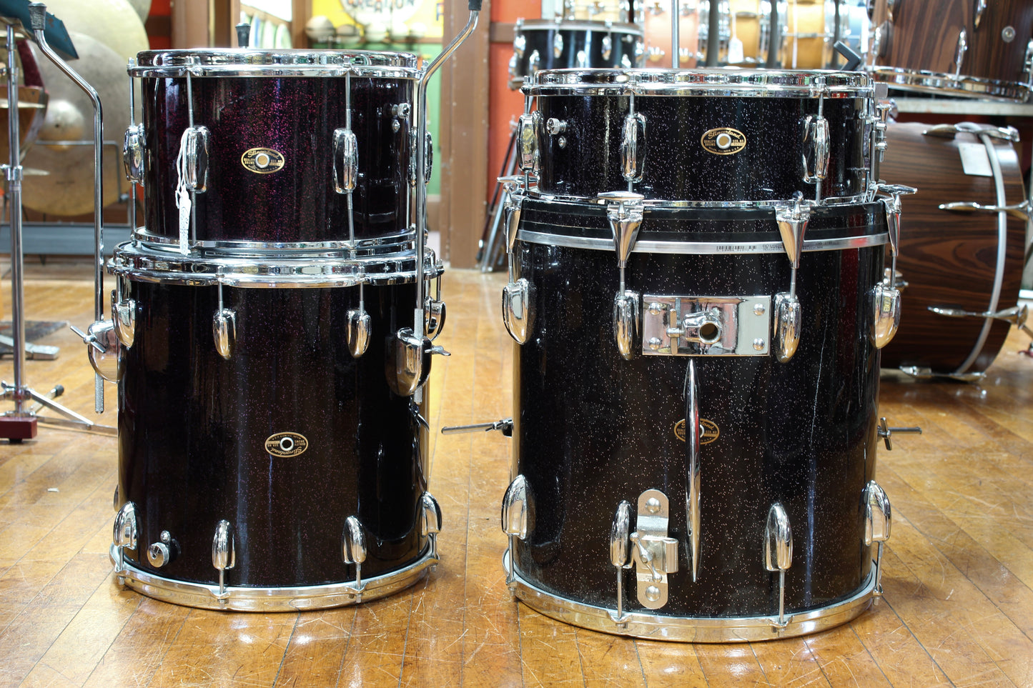 1960s Slingerland Bop kit in Black Sparkle Pearl 16x16 14x14 8x12 5.5x14