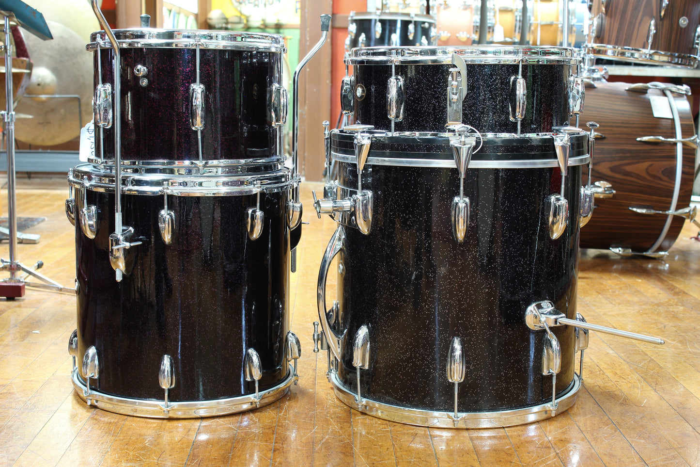 1960s Slingerland Bop kit in Black Sparkle Pearl 16x16 14x14 8x12 5.5x14